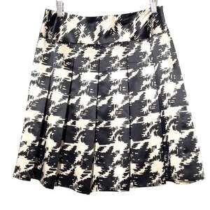 Trina Turk Houndstooth Pleated Skirt Wool Silk Blend Black White Size 4 Lined
